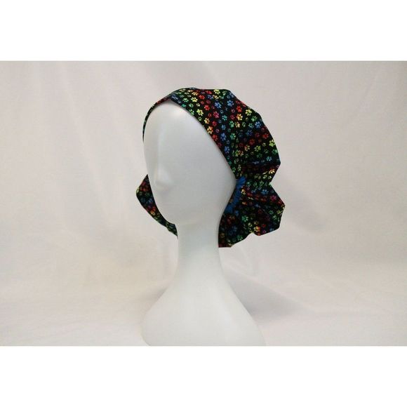 Rainbow Paw Prints Bouffant Surgical Dental Scrub Cap Chemo Hat - Picture 4 of 4